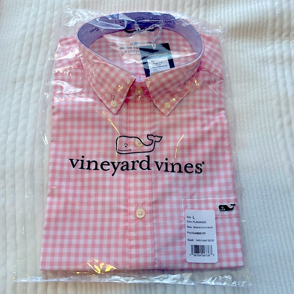Vineyard Vines Gingham On-The-Go Nylon Shirt (Flamingo)